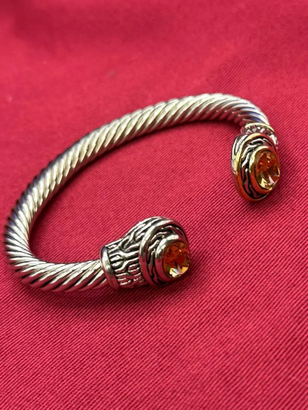 Twisted Cable Cuff Bracelet Citrine-Colored Crystal Accents